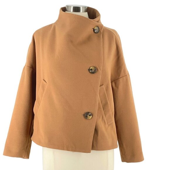 NWT Anthropologie Sascha Asymmetrical Button-Front Coat Jacket Bronze Camel XS - Picture 6 of 16